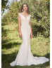 Ivory Geometric Lace V Back Wedding Dress